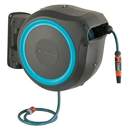 GARDENA 18630-20 RollUp XL Avvolgitubo a Parete 35 m Diametro 13 mm Rotazione 180° con Lancia e Raccordi colore Azzurro