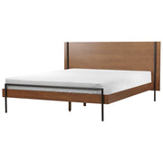 Letto 160 x 200 cm in frassino scuro con rete a doghe e testiera gambe in metallo nero