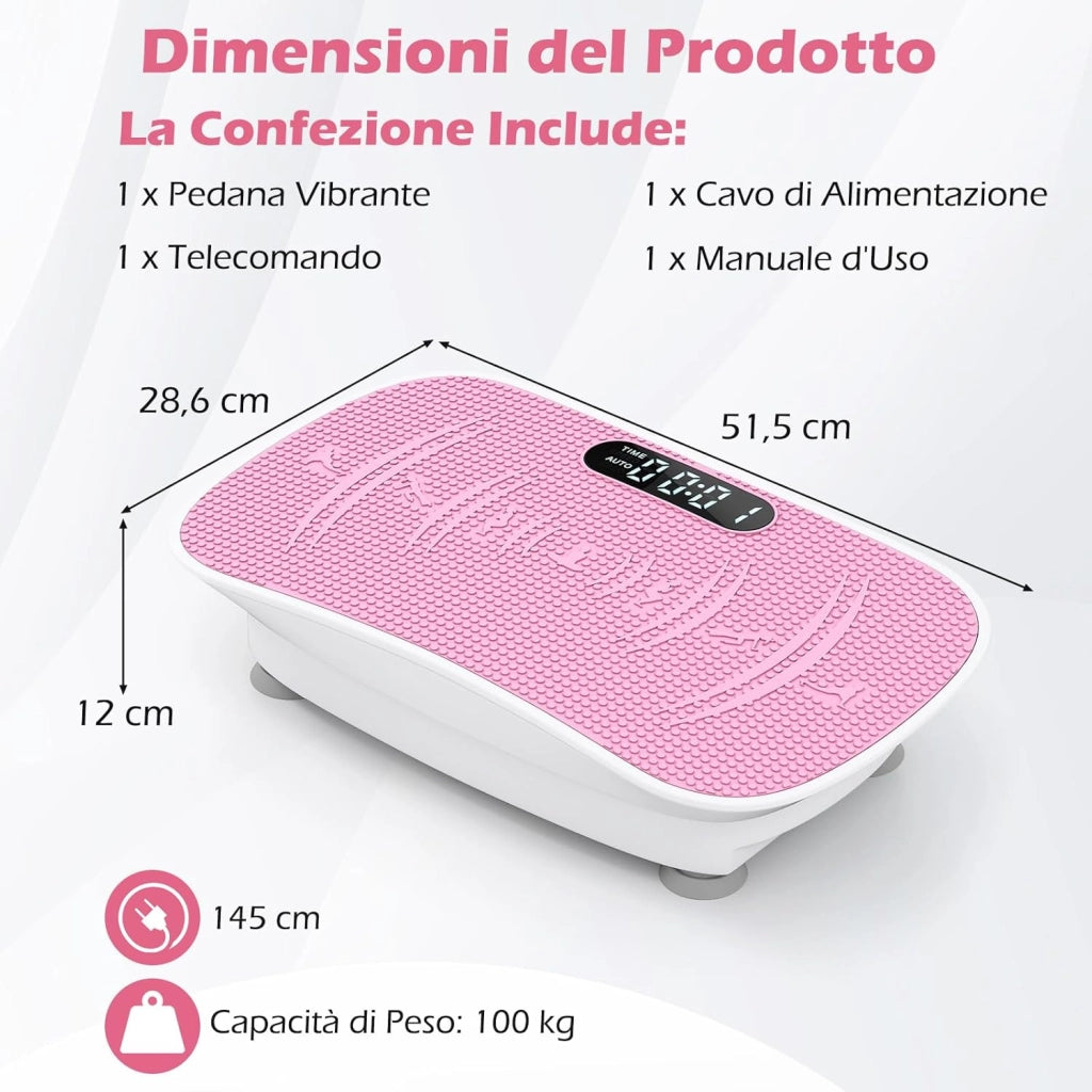 Pedana Vibrante Dimagrante, Piastra Vibrante con 10 Livelli di Vibrazione e Timer, Schermo, Telecomando, Superficie Antiscivolo e 4 Ventose, Allenamento Modellamento Muscolare