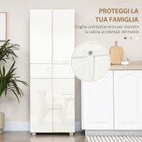 Dispensa Cucina con 4 Ante, 3 Ripiani Regolabili e Mensole a 5 Livelli in MDF e Truciolato, 60x35x170 cm, Bianco