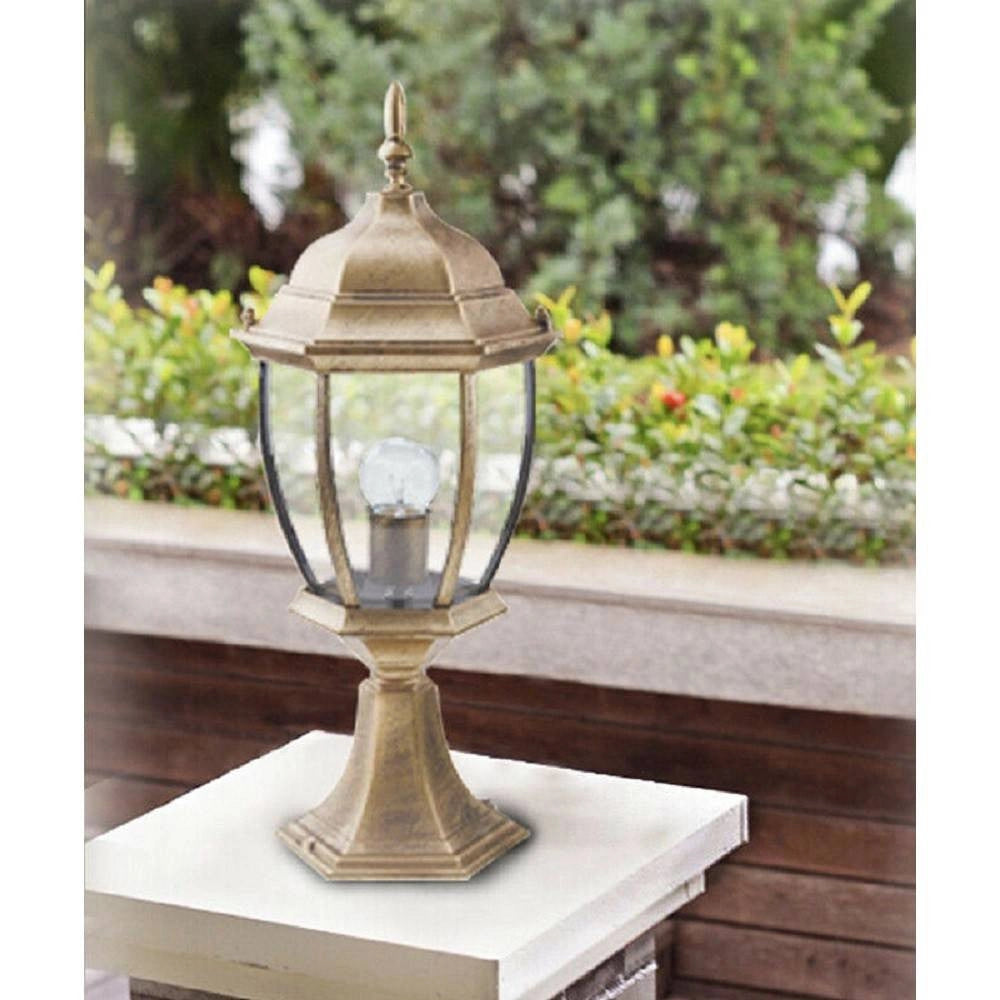 Trade Shop - Lampione Giardino 48cm Lanterna In Vetro E27 Luce Esterno Alluminio Es45 Bronzo -