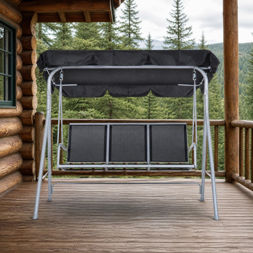Altalena da giardino a 3 posti con tettuccio regolabile e rimovibile in metallo grigio 154 × 171 × 108 cm