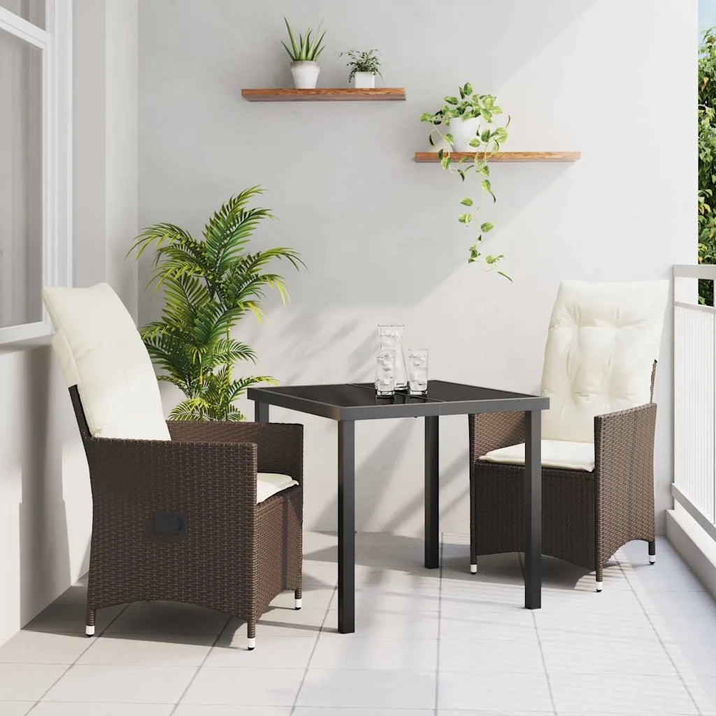 Set da Pranzo per Giardino con cuscino 3 pcs Marrone polyrattan