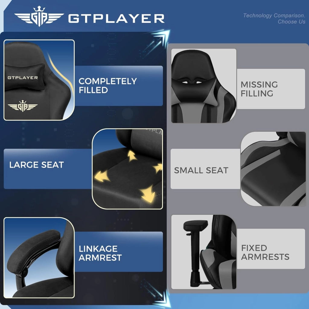 Sedia da gioco in tessuto,ergonomica per computer,con poggiapiedi e supporto lombare, regolabile in altezza,per casa e ufficio,con sedile girevole a 360° e poggiatesta,carico 180 kg (nero)