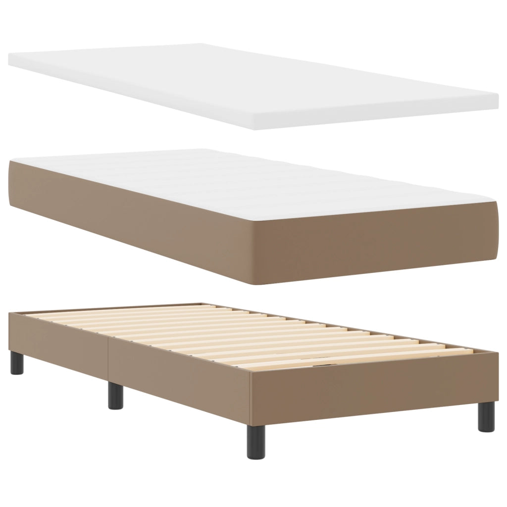 Letto a Molle Box  con Materasso Cappuccino 100x200 cm Pelle Sintetica