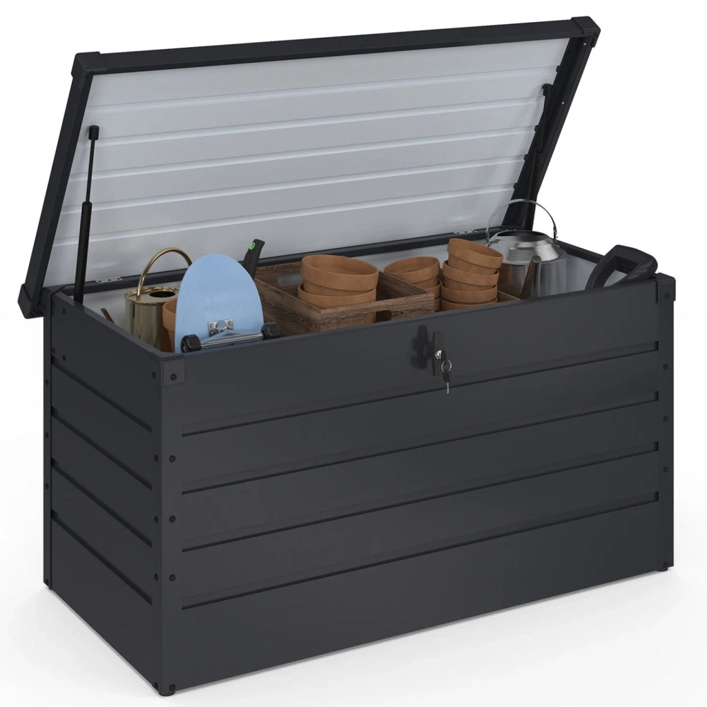 IDMarket - Baule contenitore metallico con serratura grigio antracite per giardino 350L