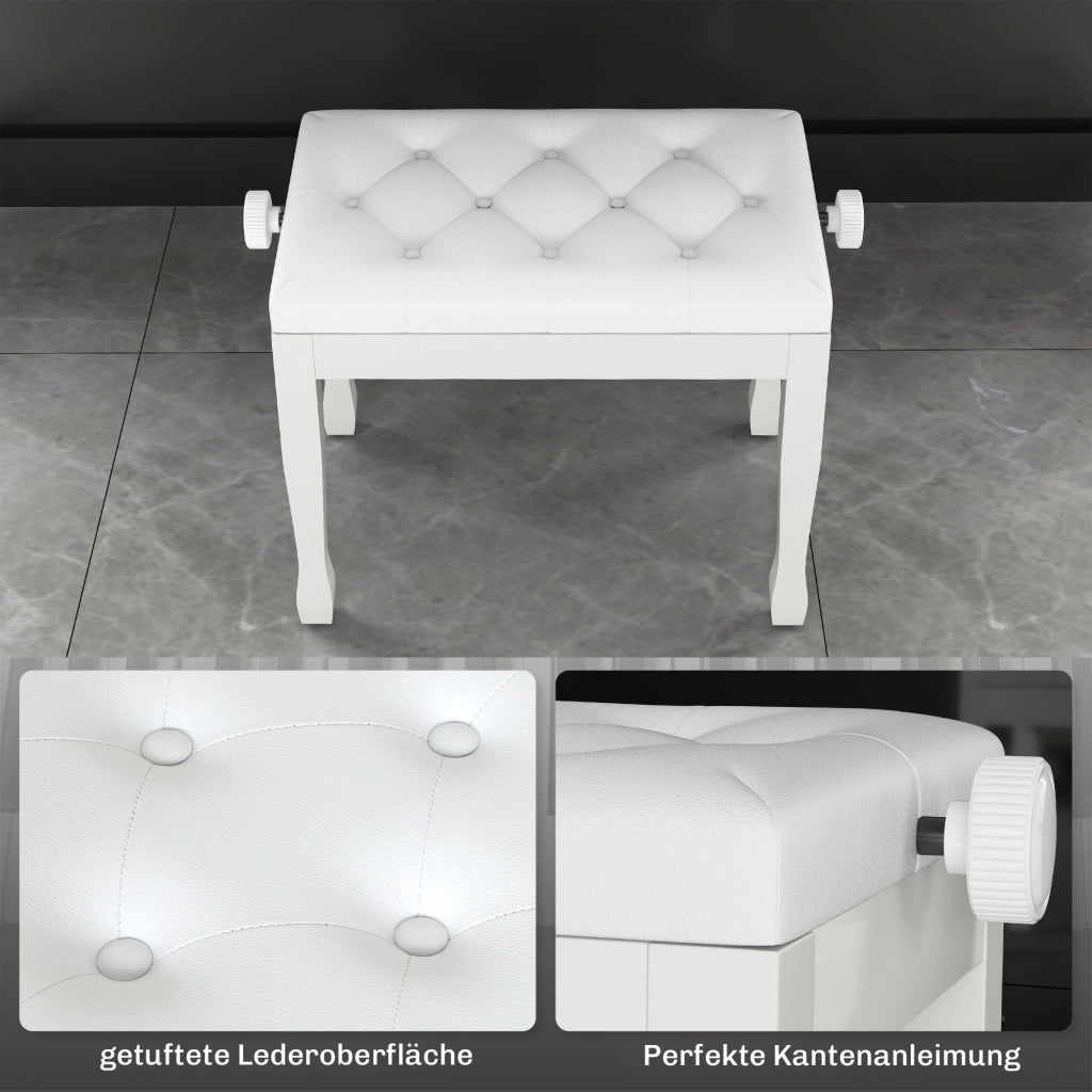 Sgabello per Pianoforte Regolabile in Altezza ¨C Minimal ¨C 64x35x45-55 cm Bianco