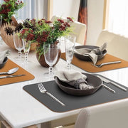 Set di 6 placemats tassellati con sottopiatto, impermeabili, finitura in pelle, placemats con sottopiatto antiscivolo, set di placemats per tavola, set di sottopiatto per tavola, colore grigio e marrone