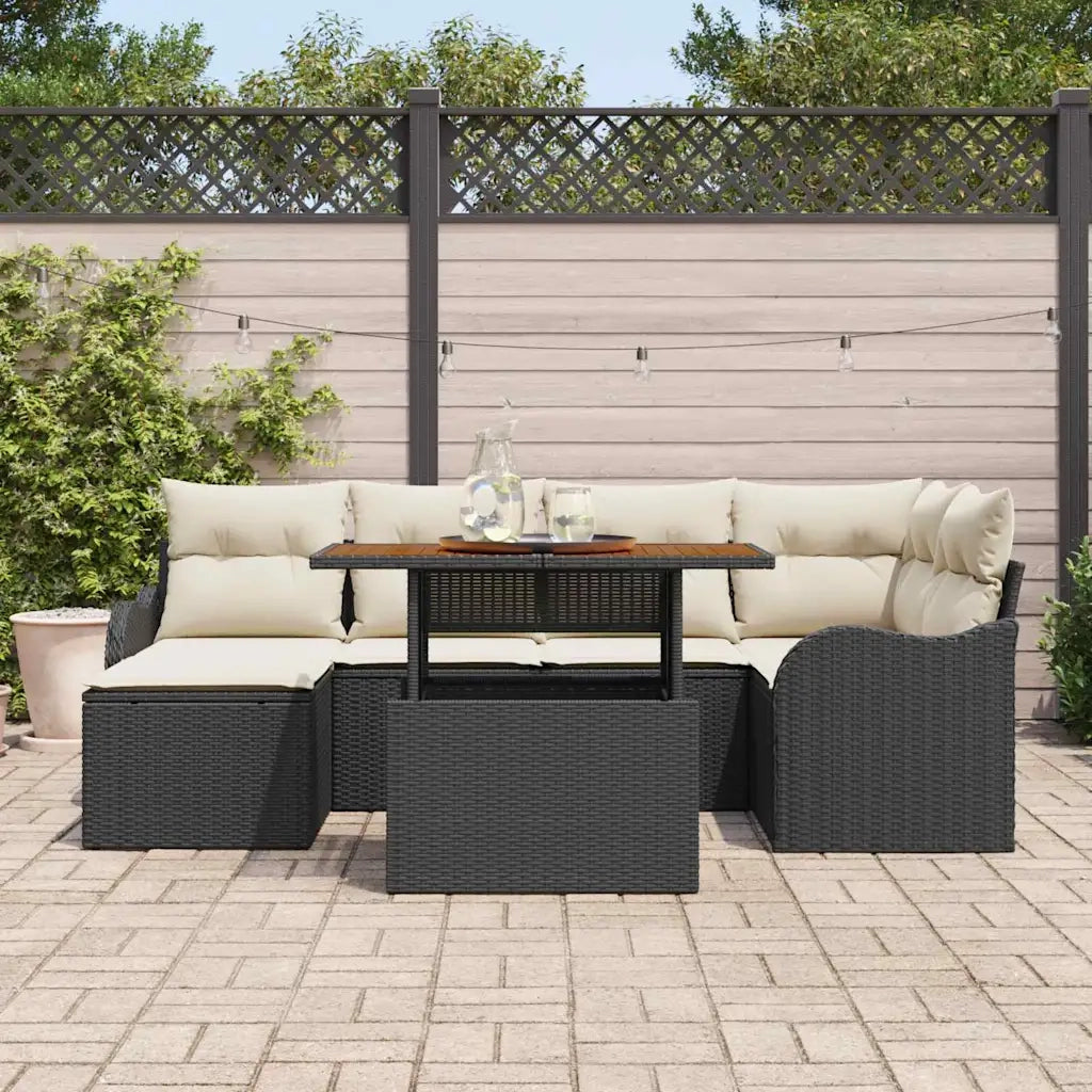 Set Divano da Giardino con cuscino 7 pcs Nero e crema