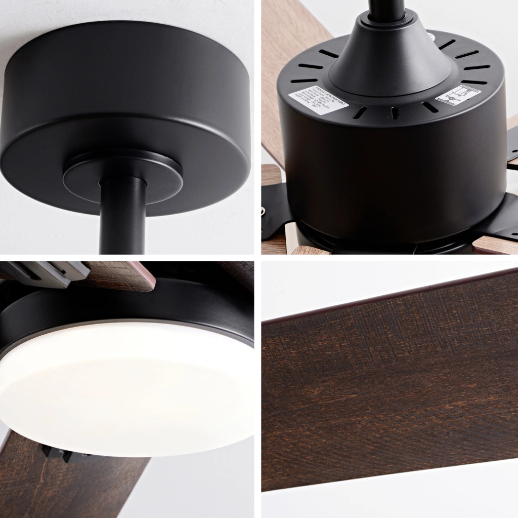Ventilatore da soffitto 42" con luce LED, telecomando, design moderno in finitura legno noce