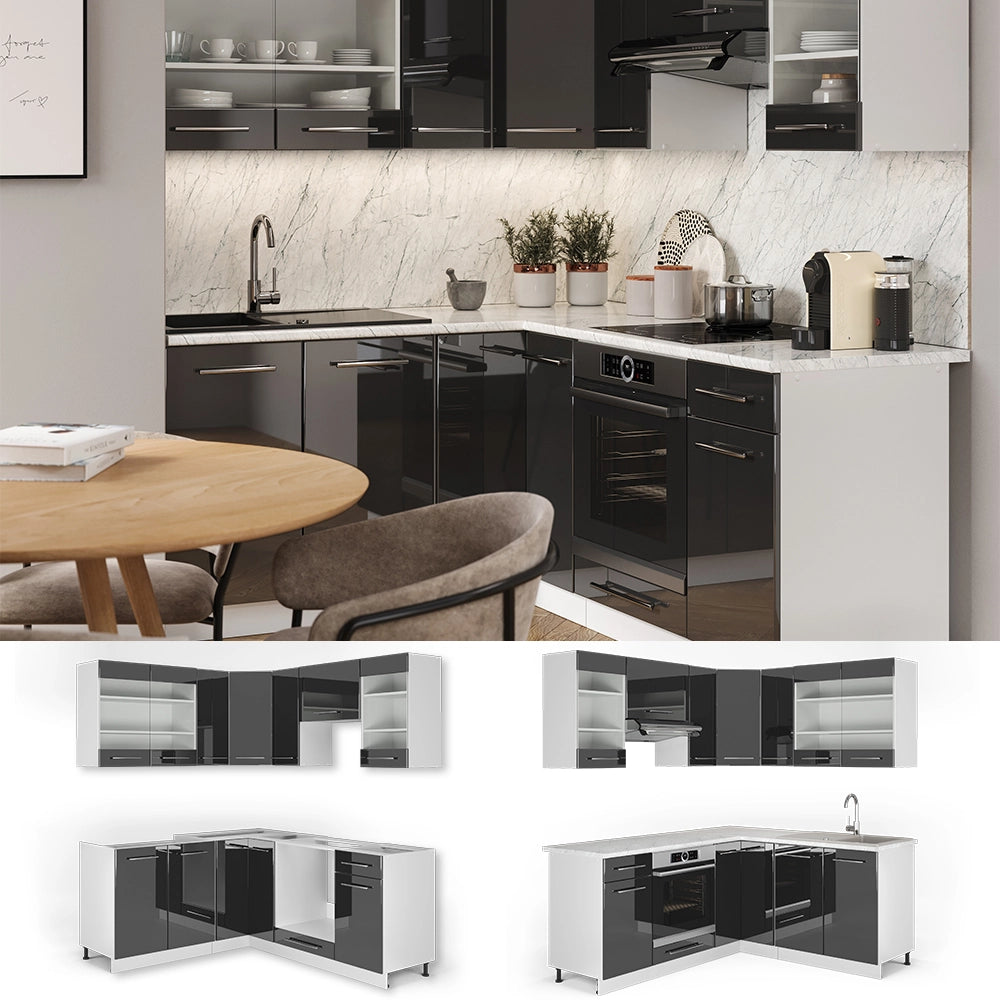 Vicco Cucina angolare completa Antracite lucido/bianco 160 x 190 cm , PL Marmo