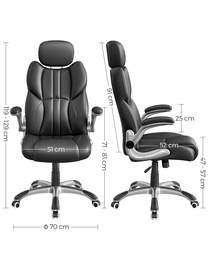 Sedia da ufficio girevole sedia ergonomica con braccioli pieghevoli base a stella in nylon carico massimo 150 kg nero 12_0007403