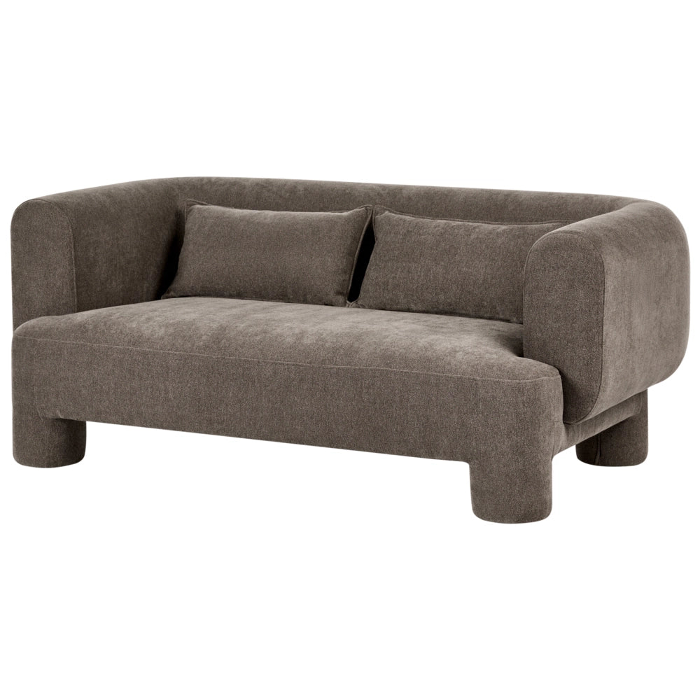 Set da salotto Divano a 3 posti in tessuto marrone morbido e sinuoso Poltrona Loveseat Pouf Stile retrò minimalista