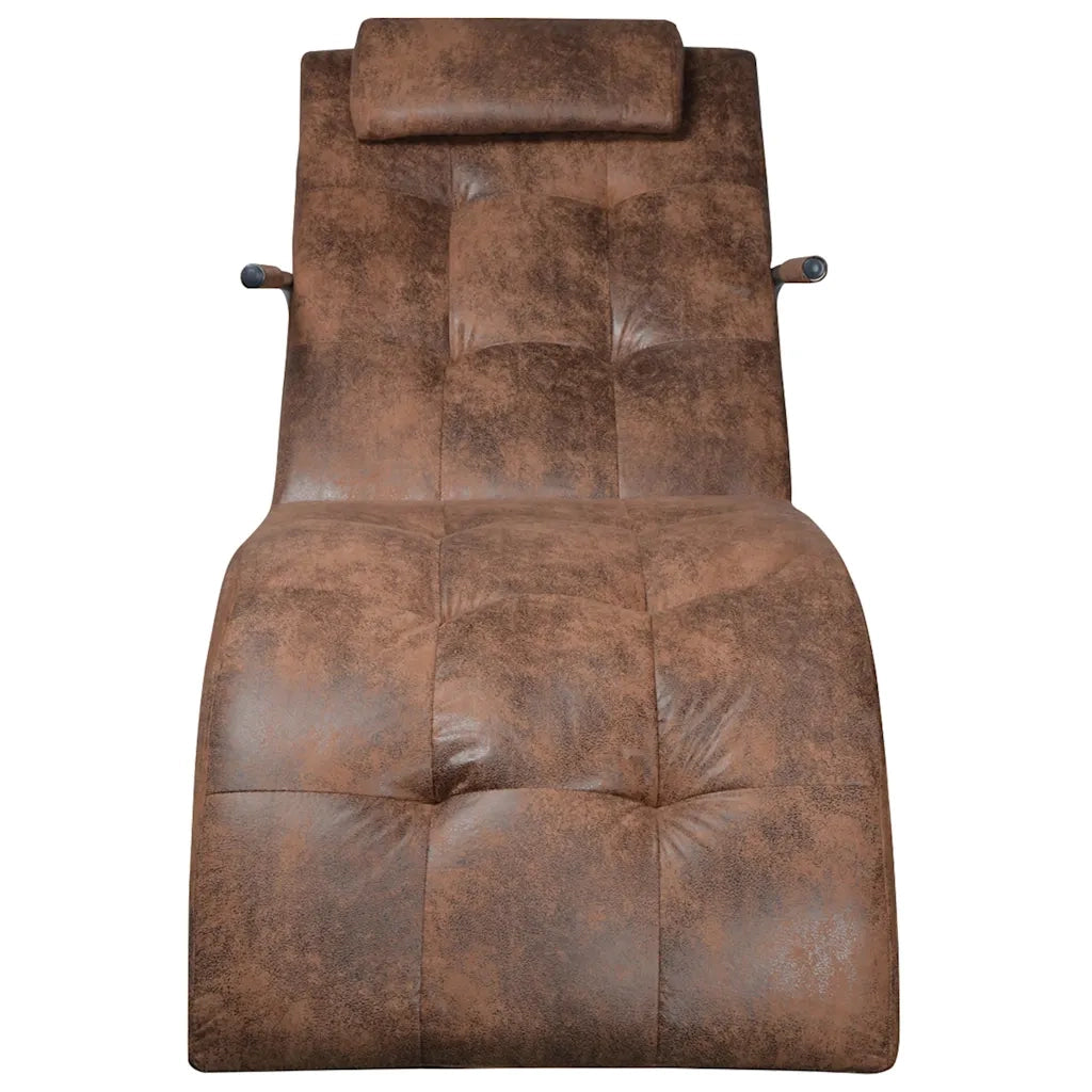 Chaise Longue con Cuscino in Tessuto Look Suede Marrone 287920