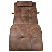 Chaise Longue con Cuscino in Tessuto Look Suede Marrone 287920