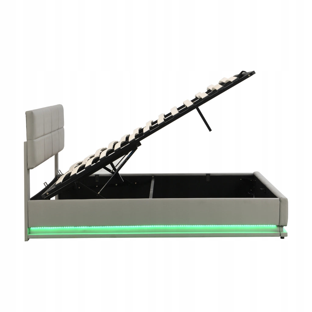 Letto imbottito 180x200 LED - Xylo - Idraulico, colore grigio chiaro