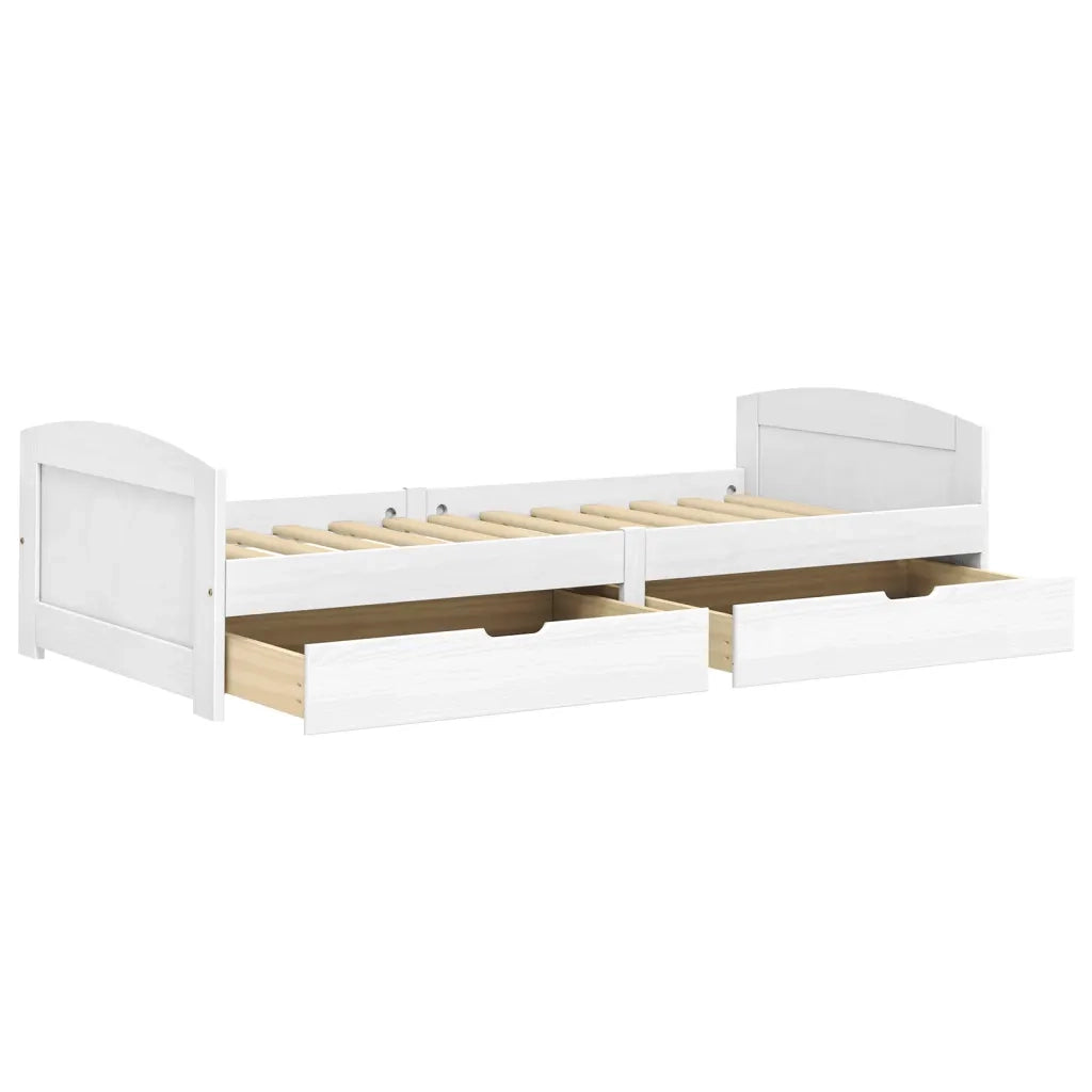 Letto singolo | Letto per adulti | Dormeuse 2 Cassetti Bianca 90x200 cm Legno Massello Pino IRUN