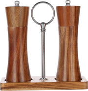 Molinello per sale e pepe in legno, mola per sale e pepe grossolano, regolabile a mano, legno di acacia, mola per sale, lavorazione ceramica, pepermolens 15 cm, set da 2