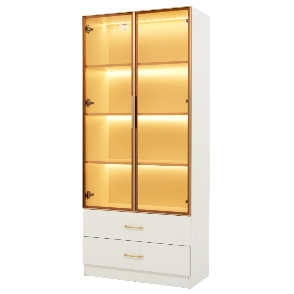 Armadietto da bagno in MDF bianco con vani aperti e 2 ante in vetro temperato per bagno studio e ingresso moderno