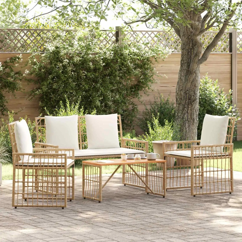 Set di Mobili da Esterno 4 pz | Set Salotto da Giardino Naturale e Bianco Crema