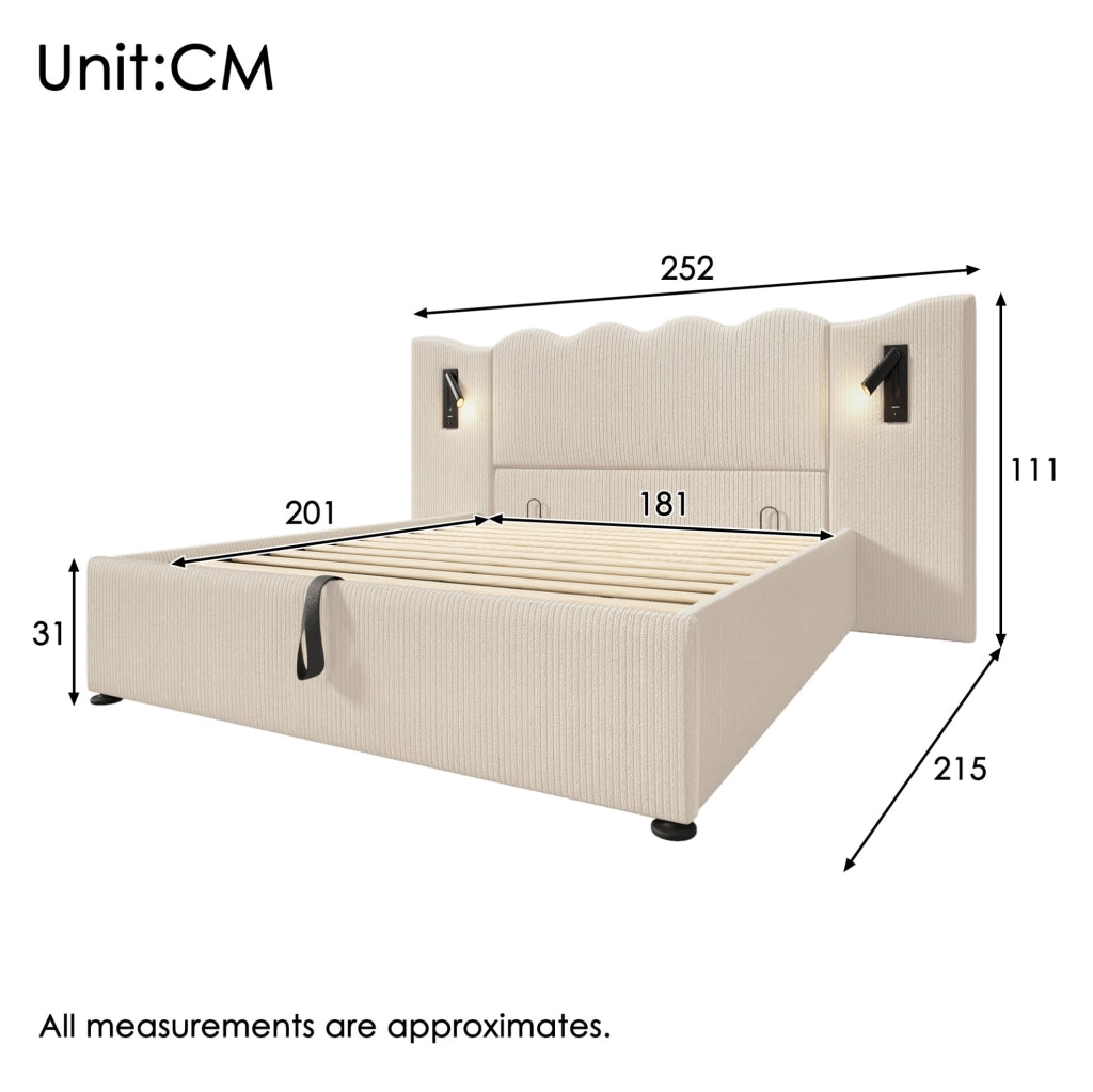 Letto matrimoniale 180x200 con contenitore, luce e USB-C