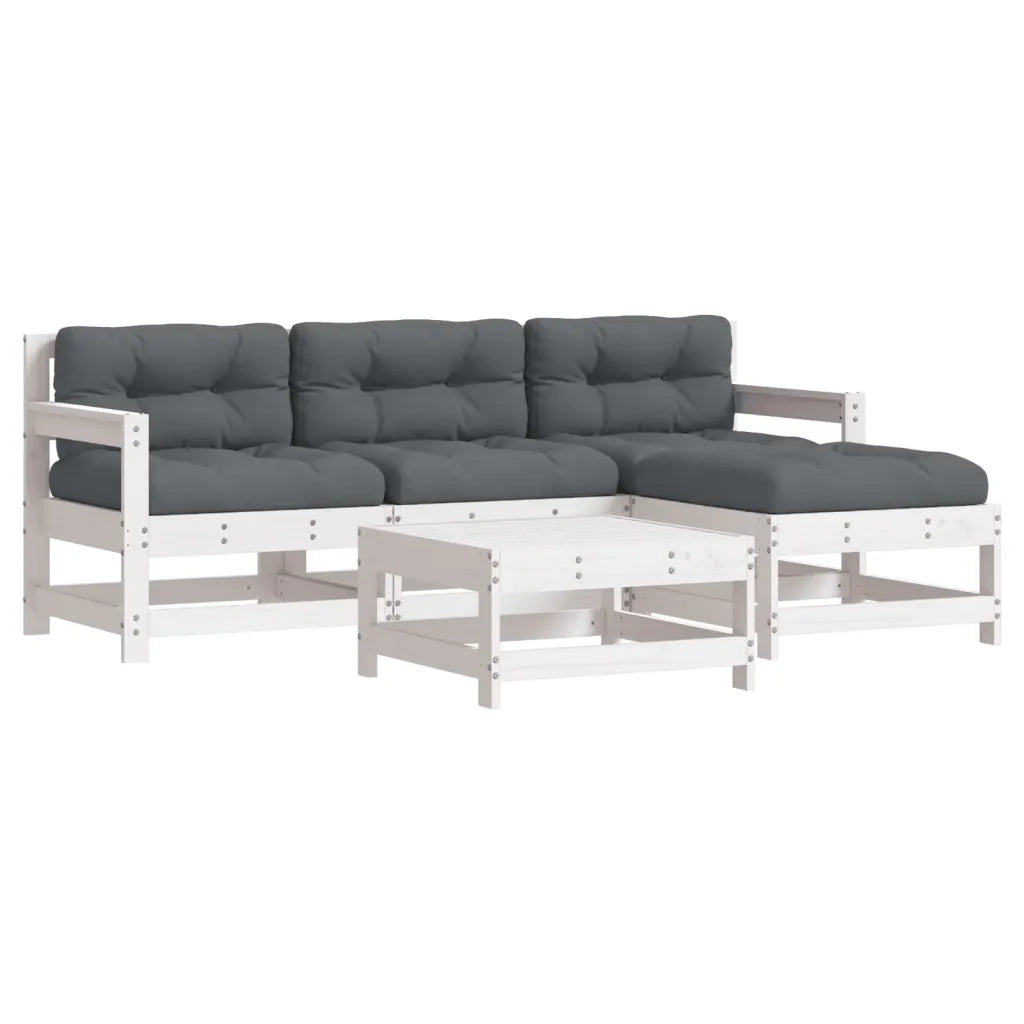 Set Divani da Giardino 5pz con Cuscini in Legno Massello Bianco 3185795