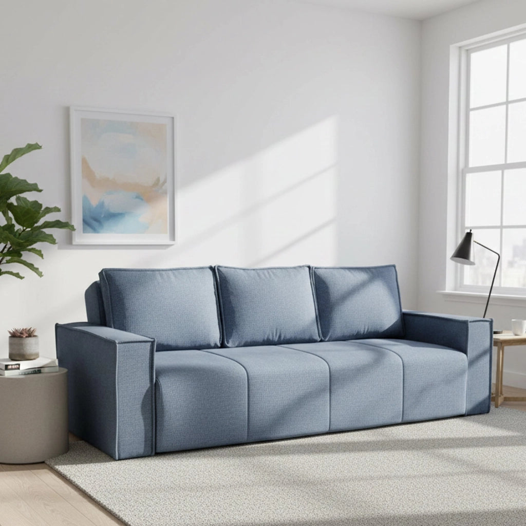 Naturno, Divano Letto 3 Posti Contenitore, 231x99 cm blu