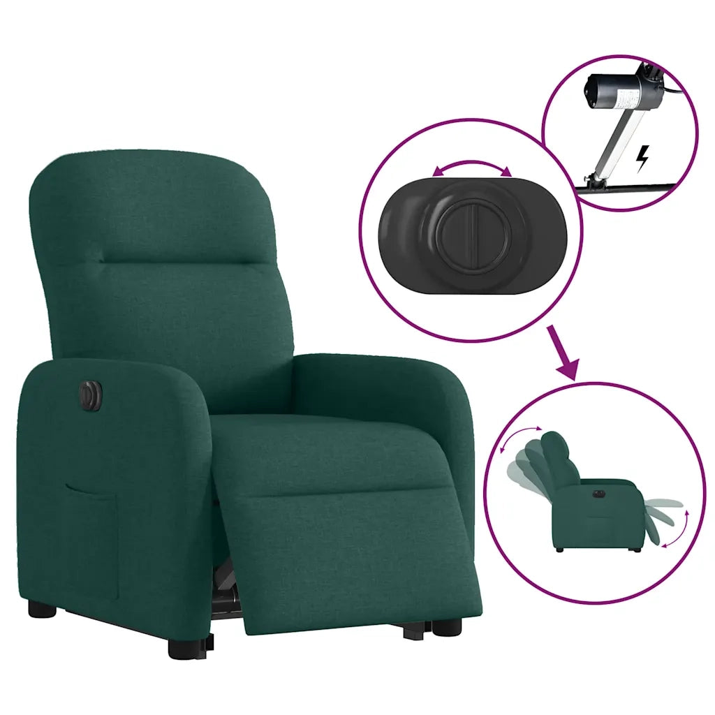 vidaXL Poltrona Alzapersona Reclinabile Elettrica Verde Scuro Tessuto