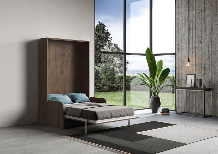 Letto Matrimoniale Francese A Scomparsa 140 Kentaro Con Divano Noce e Azzurro