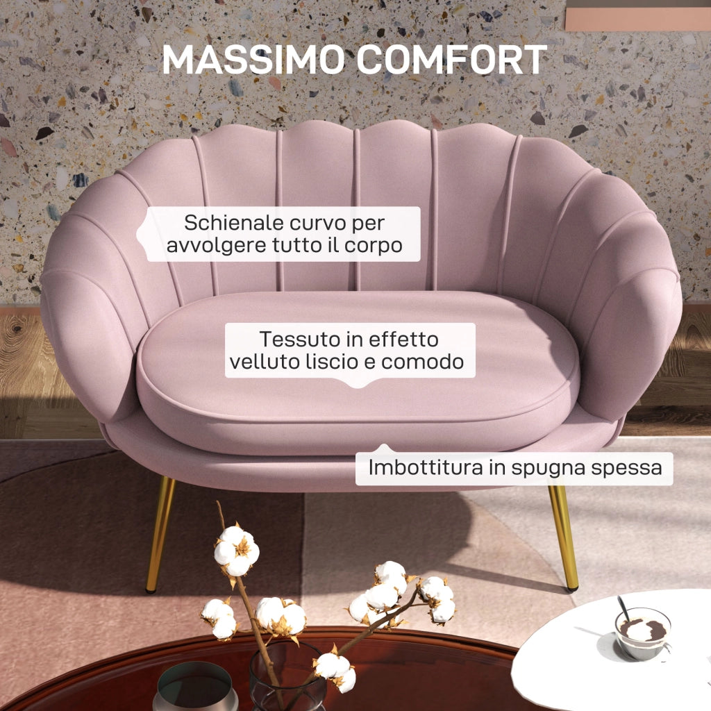 Divanetto 2 Posti in Tessuto Velluto e Metallo ¨C Zephmum ¨C Rosa 130x77x77 cm