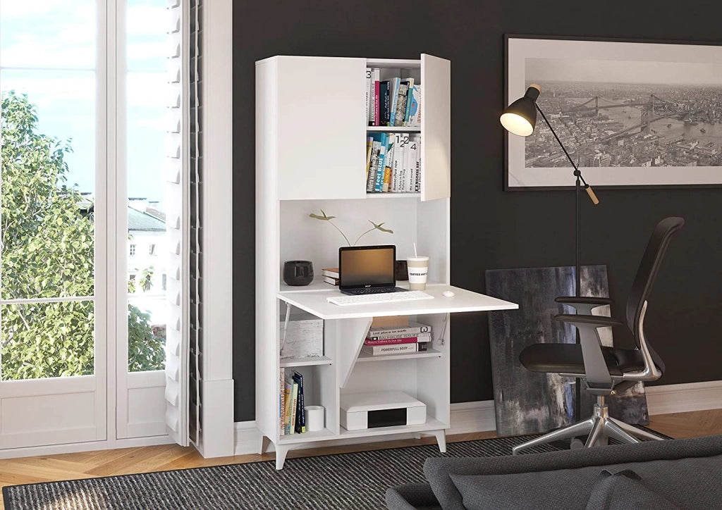 MOBILE SCRIVANIA COMPUTER LIBRERIA MEGAN H175x80x36cm BIANCO OPACO