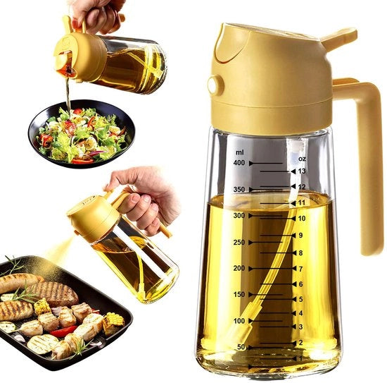 16oz olieverstuiver per 470ml fiaschetto di olio d'oliva - 2-in-1 dispensatore e olieverstuiver - Accessori da cucina per cucinare, insalate e grigliare Giallo