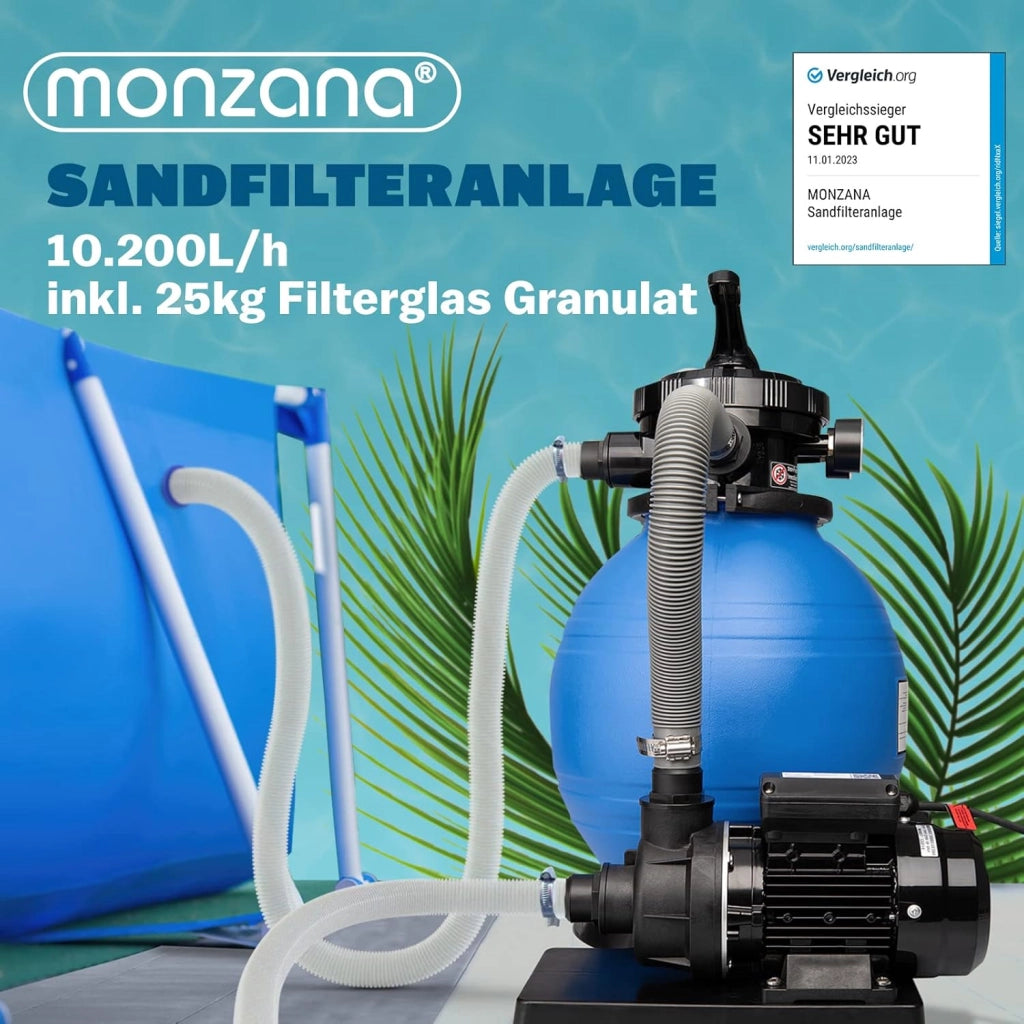 ® Filtro Acqua per Piscina SF12K 10.200 L/h Fino a 35.000L Vetro Filtrante Incl. Valvola a 7 Vie Adattatore 2in1 Ø32-38mm Pompa di Filtraggio 450W Filtri Piscine Fuori Terra Pompe Filtranti