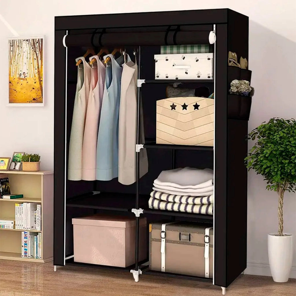 Armadio Vestiario In Tessuto Con Ante Con Cerniera E Tasche Laterali Nyana Home Misure 165x88x45cm Nero