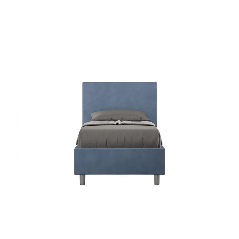 Letto imbottito Singolo 80x210 cm Adele - Con rete,Microfibra,Blu