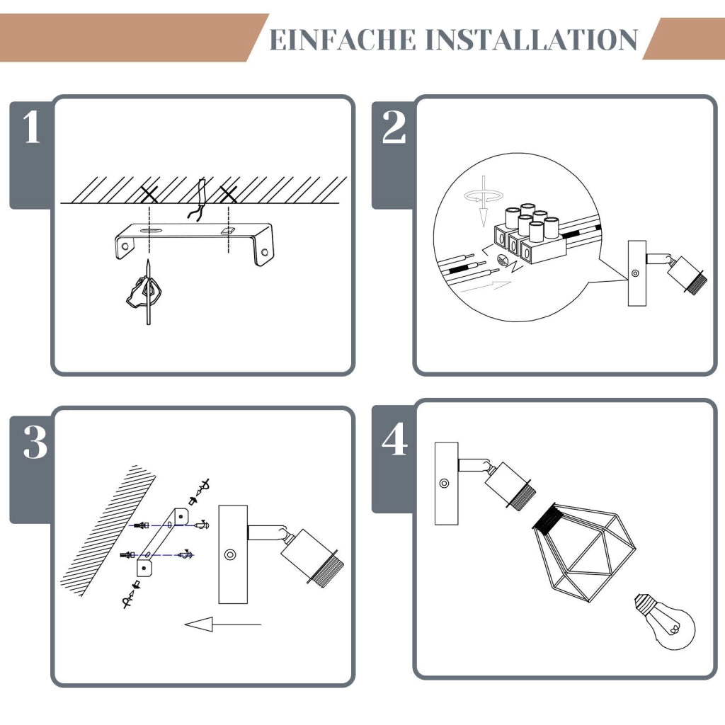 ZMH Faretto da soffitto neri 1 fiamma legno E14 vintage per soggiorno