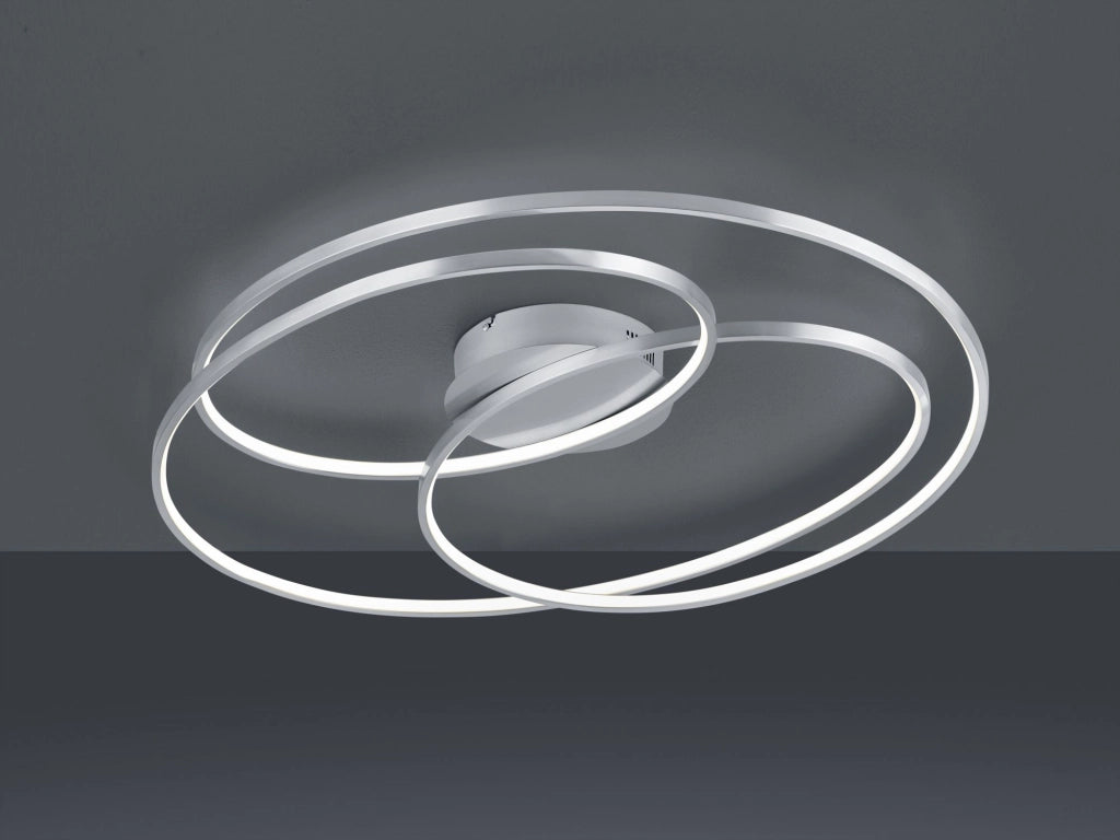 GALE PLAFONIERA LED 50W 7000lm, 3000K GRANDE ACCIAIO SATINATO 3 CERCHI CONCENTRICI CON REGOLAZIONE INTENSITA' CON INTERRUTTORE D.80CM