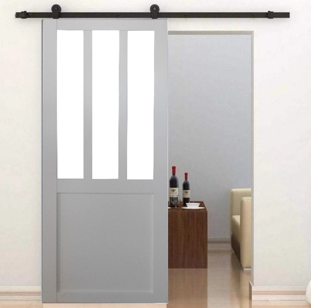 Porta scorrevole da officina rivestita di bianco, larghezza 73 + binario in acciaio nero