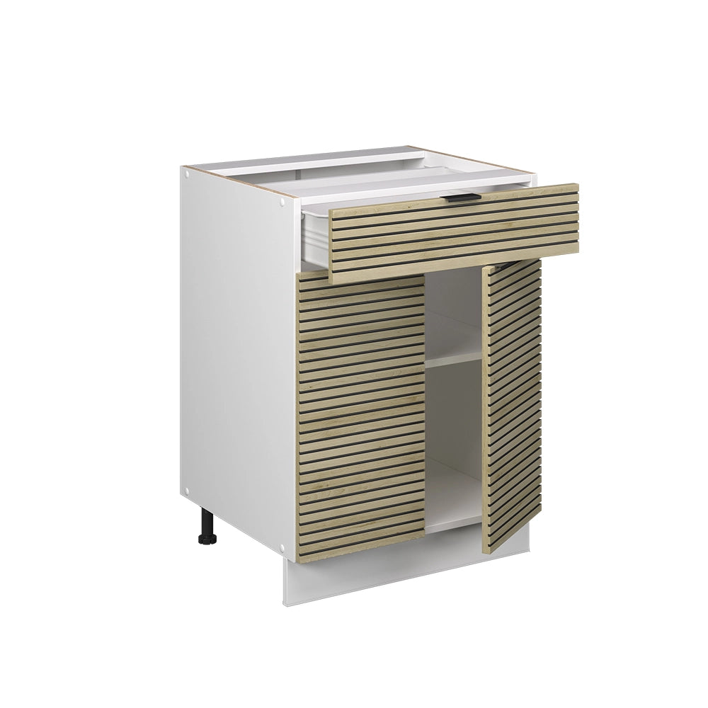 Mobiletto base per cucina Fame-Line Pannello in quercia/Bianco 60 cm con cassetto, PL Rovere Vicco