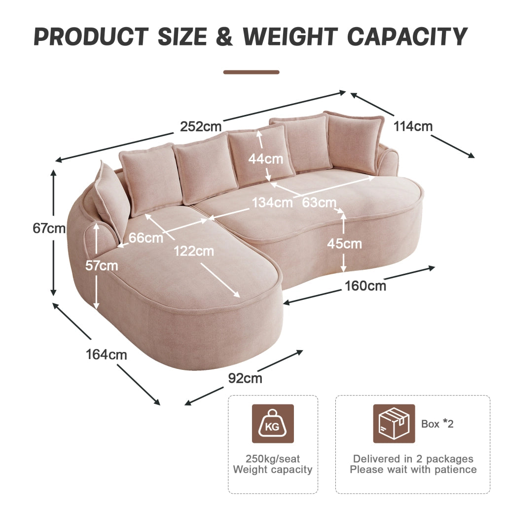 Divano modulare senza telaio in ciniglia; seduta ergonomica; 2 moduli; rosa