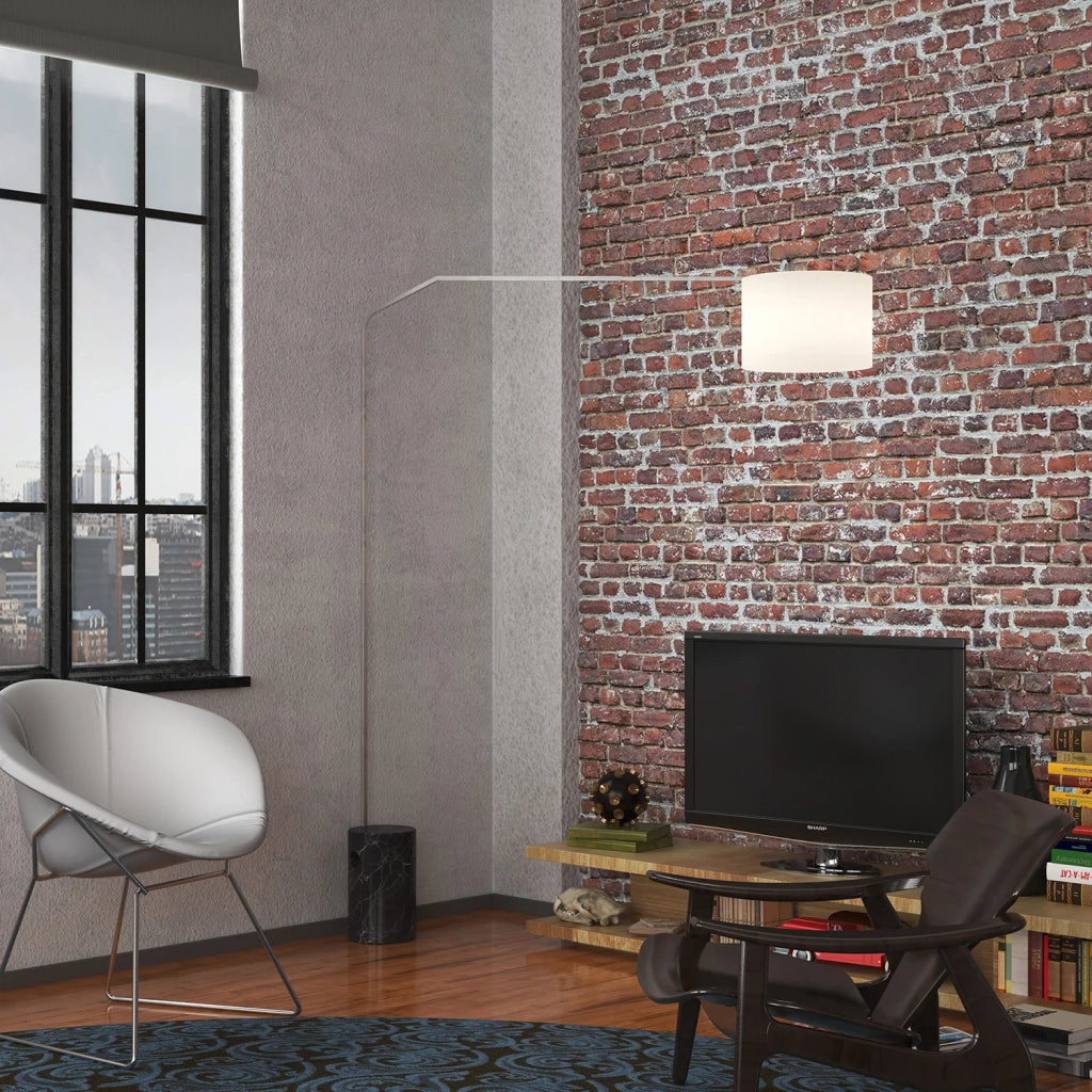 Piantana Contemporanea Slope Marmo Cilindro Nero Tessuto Bianco 1 Luce E27