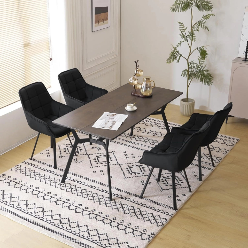 Set di 6 Sedie Sala da Pranzo, Sedie Cucina con Braccioli e Schienale, Poltroncine Girevoli con Gambe in Metallo, in Velluto, per Camera da Letto, Soggiorno, Nero