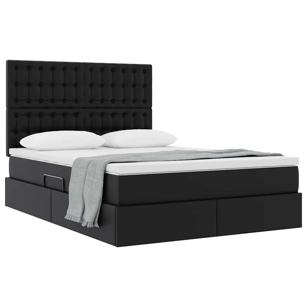 Letto con Contenitore Nero 140 x 190 cm Pelle Sintetica