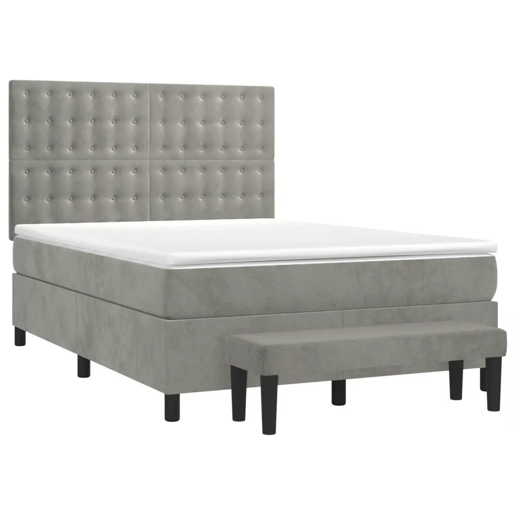 Giroletto a Molle con Materasso Grigio Chiaro 140x190cm Velluto 3138079