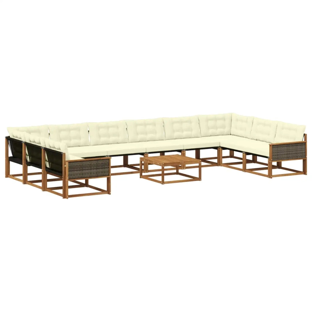 Set di divani da esterno con cuscino 11 pcs Naturale e Crema