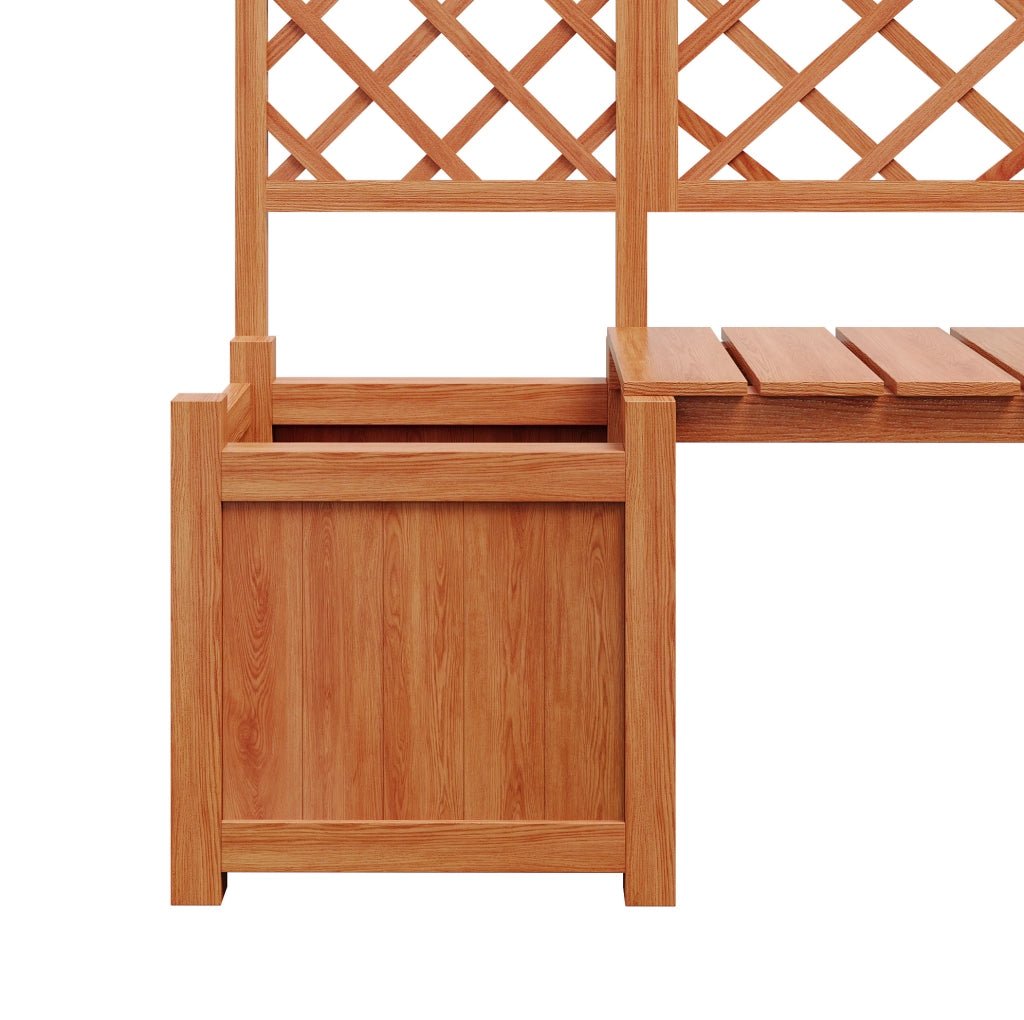 Fioriera con grigliato 169x145x42 cm con seduta; in legno marrone