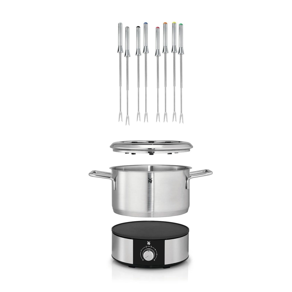 WMF 04.1513.0011 Lono Fonduta Elettrica 1400 W per 8 Persone con Regolazione Temperatura e Forchette Colorate colore Nero