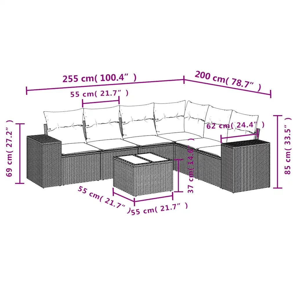 Set Divani da Giardino 7 pz con Cuscini Marrone in Polyrattan