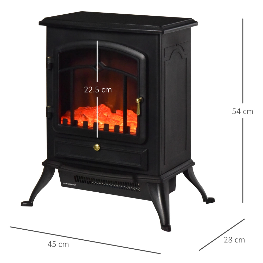 EasyComfort Camino Elettrico da Terra con Effetto Fiamma, Caminetto Elettrico 1000W /2000W con Protezione da Surriscaldamento e Termostato, in ABS e Vetro, 45x28x54cm, Nero