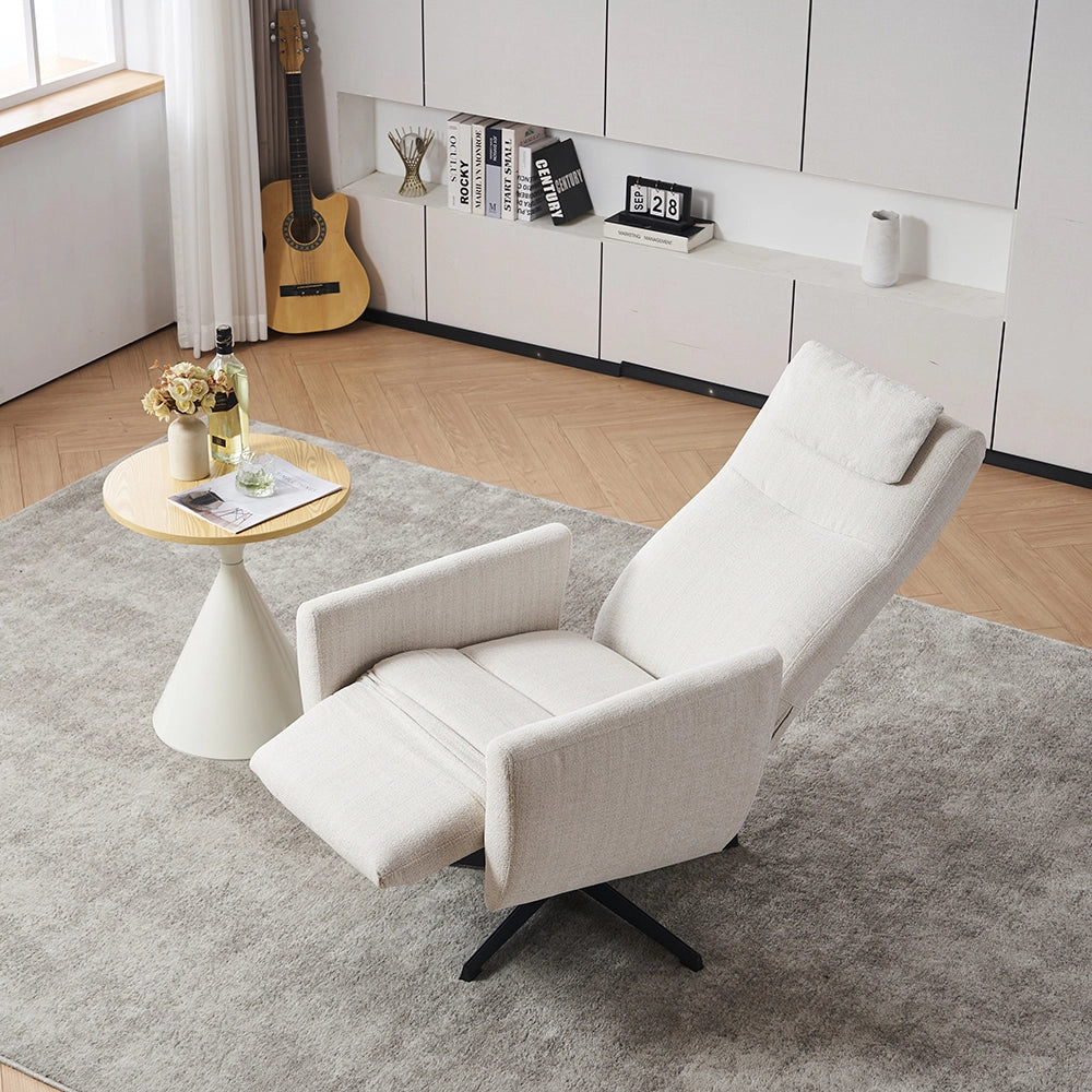 Poltrona relax - Xylo - reclinabile chenille con poggiapiedi girevole beige